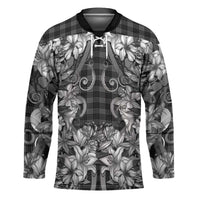Hawaii Palaka Hockey Jersey Black Tribal Pattern With Tropical Flowers - Polynesian Pride