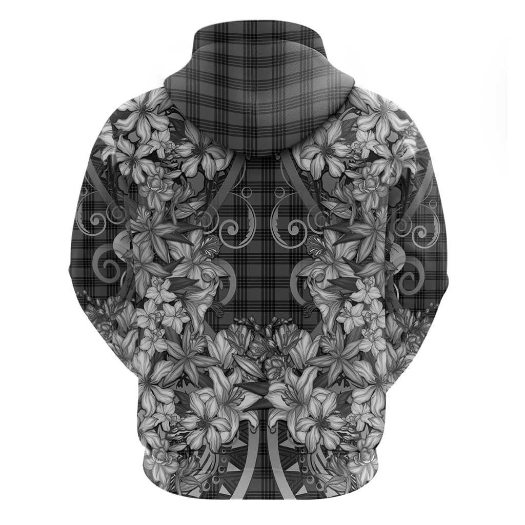 Hawaii Palaka Hoodie Black Tribal Pattern With Tropical Flowers - Polynesian Pride