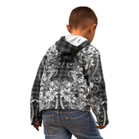 Hawaii Palaka Kid Hoodie Black Tribal Pattern With Tropical Flowers - Polynesian Pride