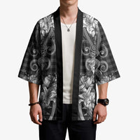 Hawaii Palaka Kimono Black Tribal Pattern With Tropical Flowers - Polynesian Pride