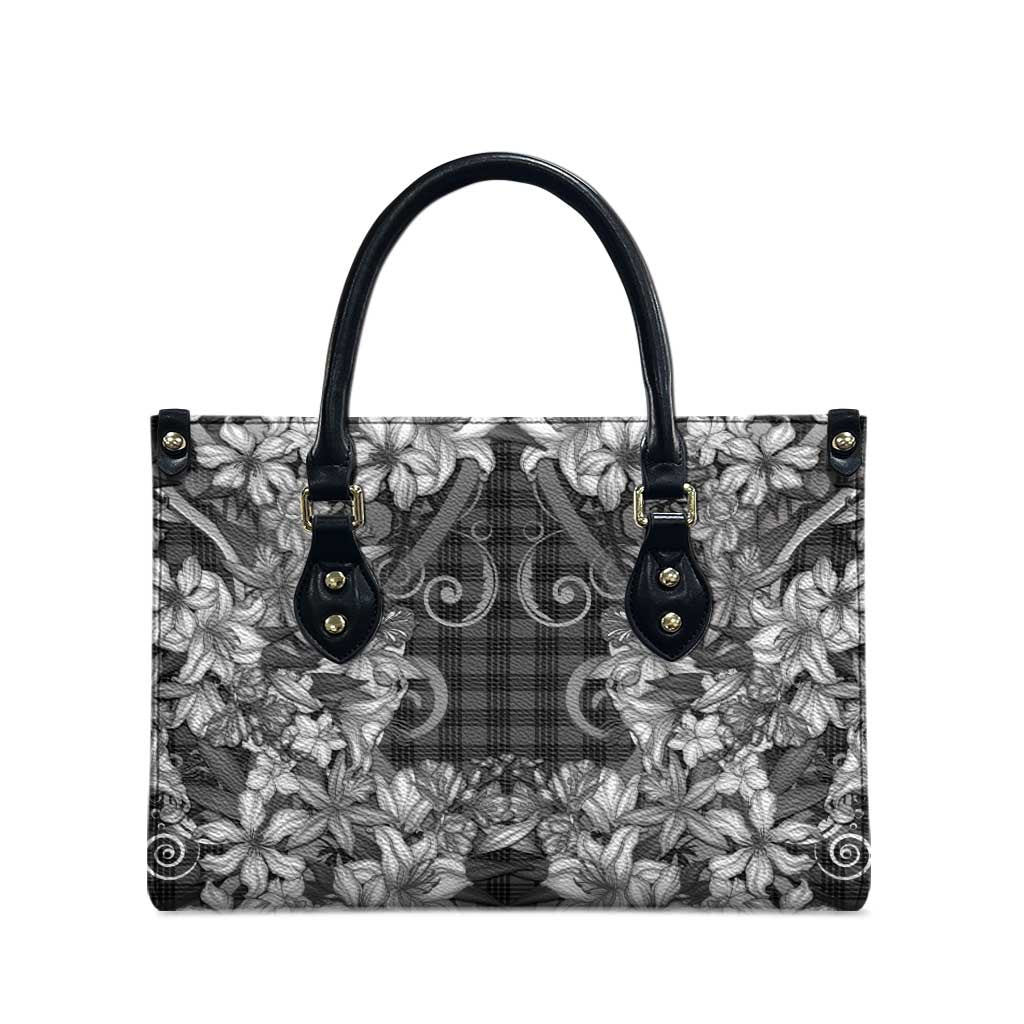 Hawaii Palaka Leather Bag Black Tribal Pattern With Tropical Flowers - Polynesian Pride