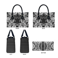 Hawaii Palaka Leather Bag Black Tribal Pattern With Tropical Flowers - Polynesian Pride