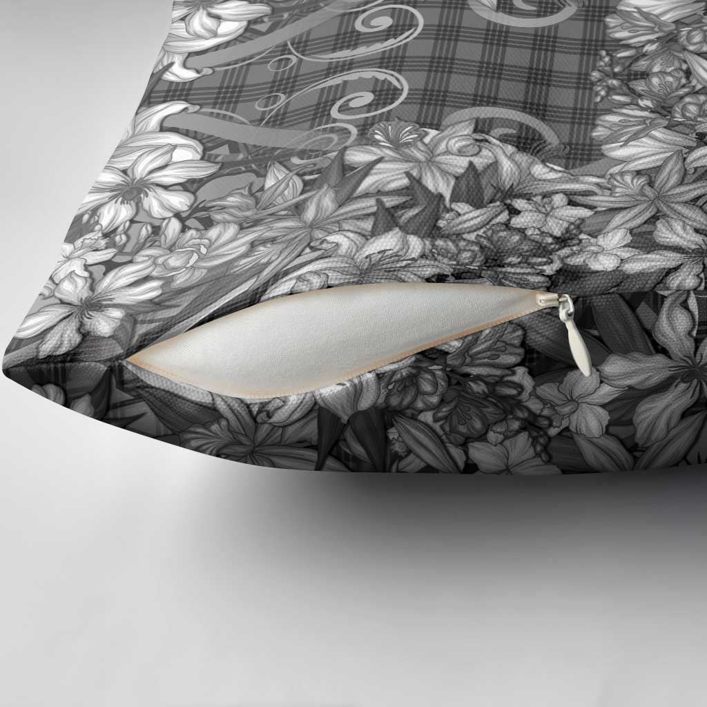 Hawaii Palaka Pillow Cover Black Tribal Pattern With Tropical Flowers - Polynesian Pride