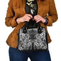 Hawaii Palaka Shoulder Handbag Black Tribal Pattern With Tropical Flowers - Polynesian Pride