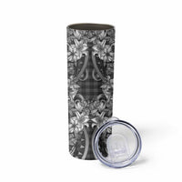 Hawaii Palaka Skinny Tumbler Black Tribal Pattern With Tropical Flowers - Polynesian Pride