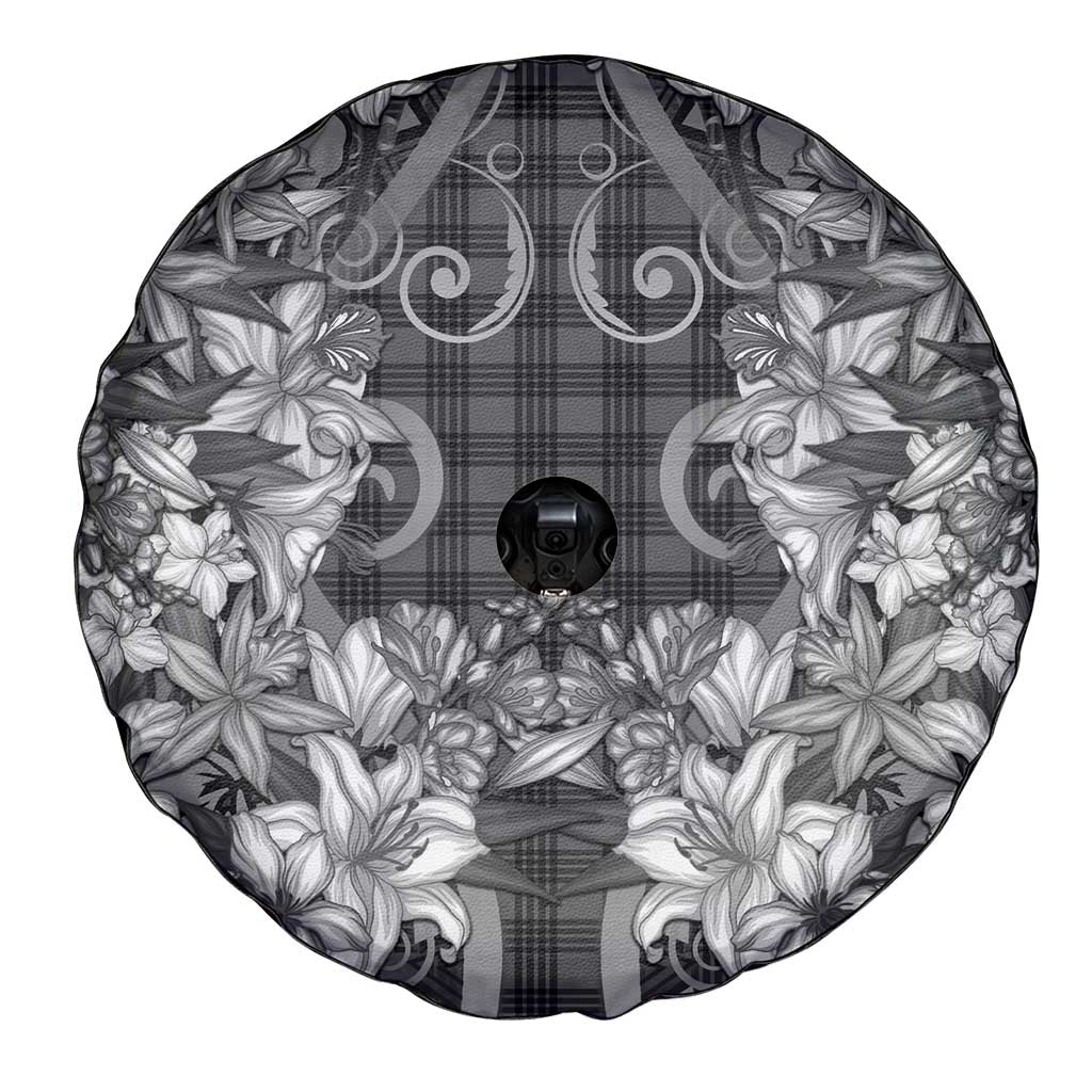 Hawaii Palaka Spare Tire Cover Black Tribal Pattern With Tropical Flowers - Polynesian Pride