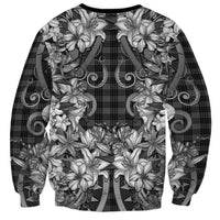 Hawaii Palaka Sweatshirt Black Tribal Pattern With Tropical Flowers - Polynesian Pride