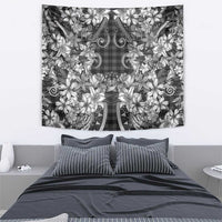 Hawaii Palaka Tapestry Black Tribal Pattern With Tropical Flowers - Polynesian Pride