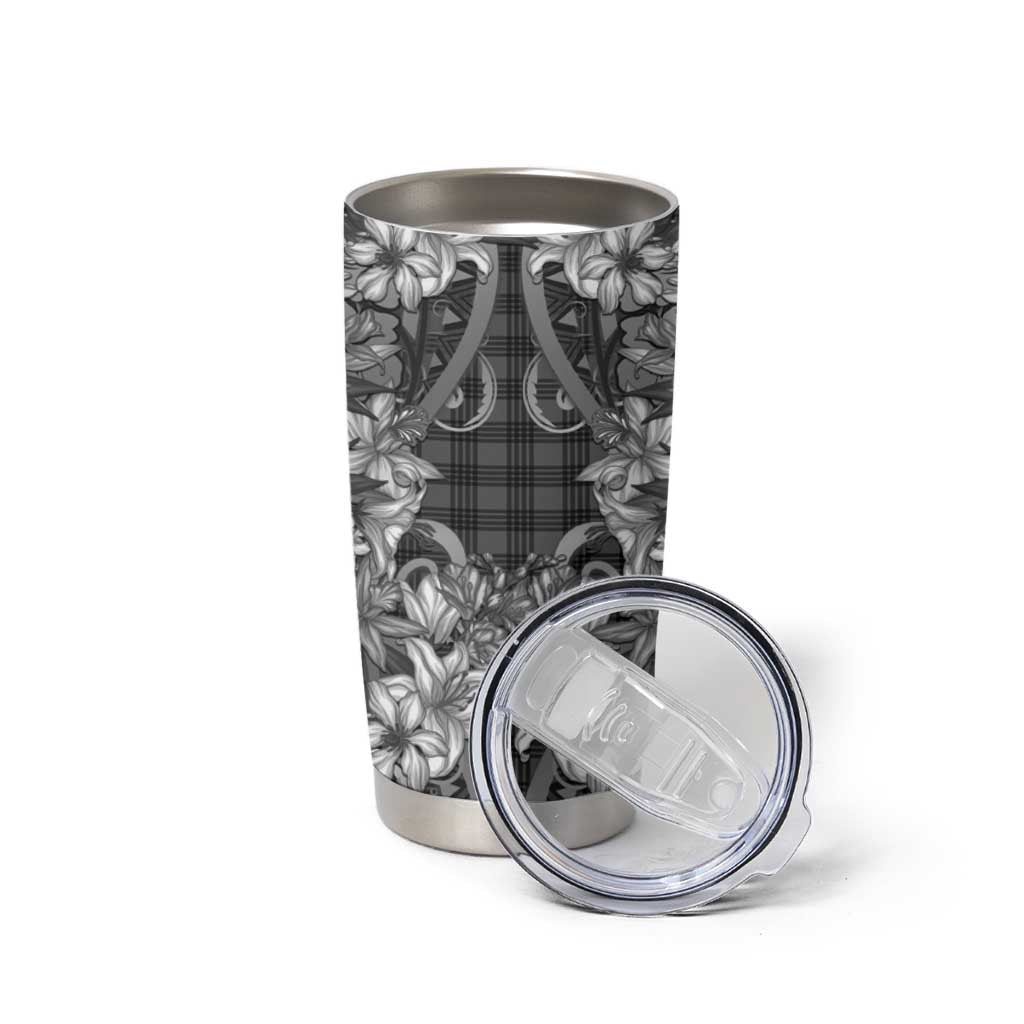 Hawaii Palaka Tumbler Cup Black Tribal Pattern With Tropical Flowers - Polynesian Pride