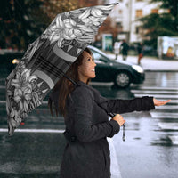 Hawaii Palaka Umbrella Black Tribal Pattern With Tropical Flowers - Polynesian Pride