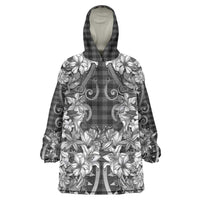 Hawaii Palaka Wearable Blanket Hoodie Black Tribal Pattern With Tropical Flowers - Polynesian Pride