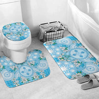 Hawaii Cyan Palaka Bathroom Set With Tapa Pattern Tropical Flowers - Polynesian Pride