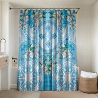Hawaii Cyan Palaka Bathroom Set With Tapa Pattern Tropical Flowers - Polynesian Pride