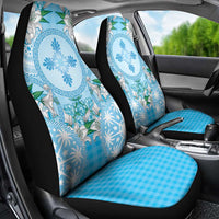 Hawaii Cyan Palaka Car Seat Cover With Tapa Pattern Tropical Flowers - Polynesian Pride