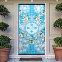 Hawaii Cyan Palaka Door Cover With Tapa Pattern Tropical Flowers - Polynesian Pride