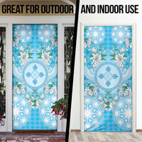 Hawaii Cyan Palaka Door Cover With Tapa Pattern Tropical Flowers - Polynesian Pride