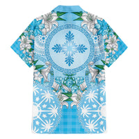 Hawaii Cyan Palaka Family Matching Puletasi and Hawaiian Shirt With Tapa Pattern Tropical Flowers - Polynesian Pride