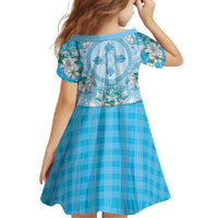 Hawaii Cyan Palaka Family Matching Summer Maxi Dress and Hawaiian Shirt With Tapa Pattern Tropical Flowers - Polynesian Pride