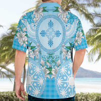 Hawaii Cyan Palaka Hawaiian Shirt With Tapa Pattern Tropical Flowers - Polynesian Pride