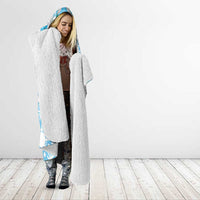 Hawaii Cyan Palaka Hooded Blanket With Tapa Pattern Tropical Flowers - Polynesian Pride