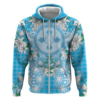 Hawaii Cyan Palaka Hoodie With Tapa Pattern Tropical Flowers - Polynesian Pride