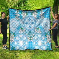 Hawaii Cyan Palaka Quilt With Tapa Pattern Tropical Flowers - Polynesian Pride