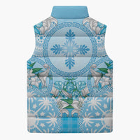 Hawaii Cyan Palaka Sleeveless Puffer Jacket With Tapa Pattern Tropical Flowers - Polynesian Pride