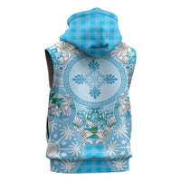 Hawaii Cyan Palaka Sleeveless Zip Hoodie With Tapa Pattern Tropical Flowers - Polynesian Pride