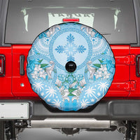 Hawaii Cyan Palaka Spare Tire Cover With Tapa Pattern Tropical Flowers - Polynesian Pride