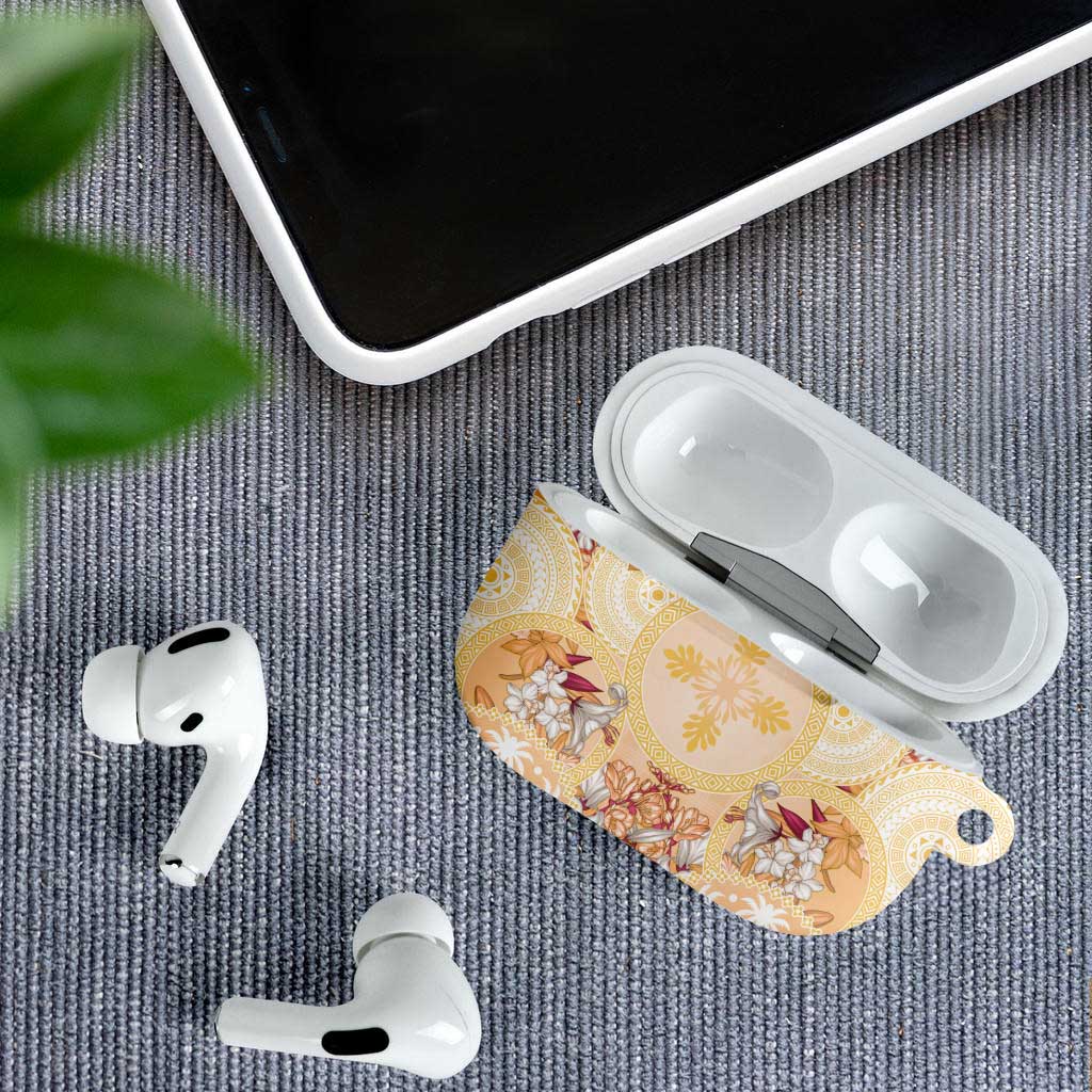 Hawaii Peach Palaka AirPods Case With Tapa Pattern Tropical Flowers - Polynesian Pride