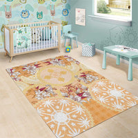 Hawaii Peach Palaka Area Rug With Tapa Pattern Tropical Flowers - Polynesian Pride