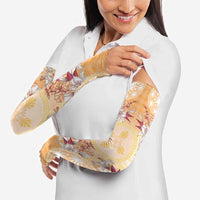 Hawaii Peach Palaka Arm Sleeves With Tapa Pattern Tropical Flowers - Polynesian Pride