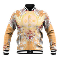 Hawaii Peach Palaka Baseball Jacket With Tapa Pattern Tropical Flowers - Polynesian Pride