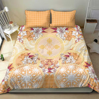 Hawaii Peach Palaka Bedding Set With Tapa Pattern Tropical Flowers - Polynesian Pride