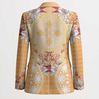 Hawaii Peach Palaka Blazer With Tapa Pattern Tropical Flowers - Polynesian Pride