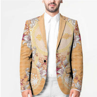 Hawaii Peach Palaka Blazer With Tapa Pattern Tropical Flowers - Polynesian Pride