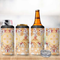 Hawaii Peach Palaka 4 in 1 Can Cooler Tumbler With Tapa Pattern Tropical Flowers - Polynesian Pride