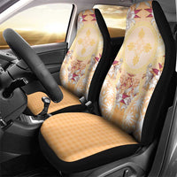 Hawaii Peach Palaka Car Seat Cover With Tapa Pattern Tropical Flowers - Polynesian Pride