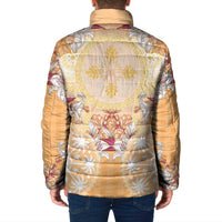 Hawaii Peach Palaka Padded Jacket With Tapa Pattern Tropical Flowers - Polynesian Pride