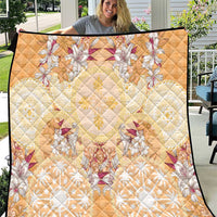 Hawaii Peach Palaka Quilt With Tapa Pattern Tropical Flowers - Polynesian Pride