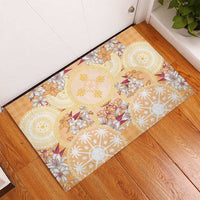 Hawaii Peach Palaka Rubber Doormat With Tapa Pattern Tropical Flowers - Polynesian Pride