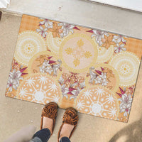 Hawaii Peach Palaka Rubber Doormat With Tapa Pattern Tropical Flowers - Polynesian Pride