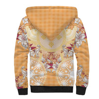 Hawaii Peach Palaka Sherpa Hoodie With Tapa Pattern Tropical Flowers - Polynesian Pride