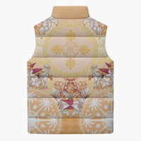 Hawaii Peach Palaka Sleeveless Puffer Jacket With Tapa Pattern Tropical Flowers - Polynesian Pride