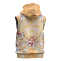Hawaii Peach Palaka Sleeveless Zip Hoodie With Tapa Pattern Tropical Flowers - Polynesian Pride
