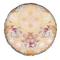 Hawaii Peach Palaka Spare Tire Cover With Tapa Pattern Tropical Flowers - Polynesian Pride