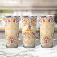 Hawaii Peach Palaka Tumbler Cup With Tapa Pattern Tropical Flowers - Polynesian Pride