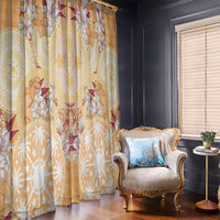 Hawaii Peach Palaka Window Curtain With Tapa Pattern Tropical Flowers - Polynesian Pride