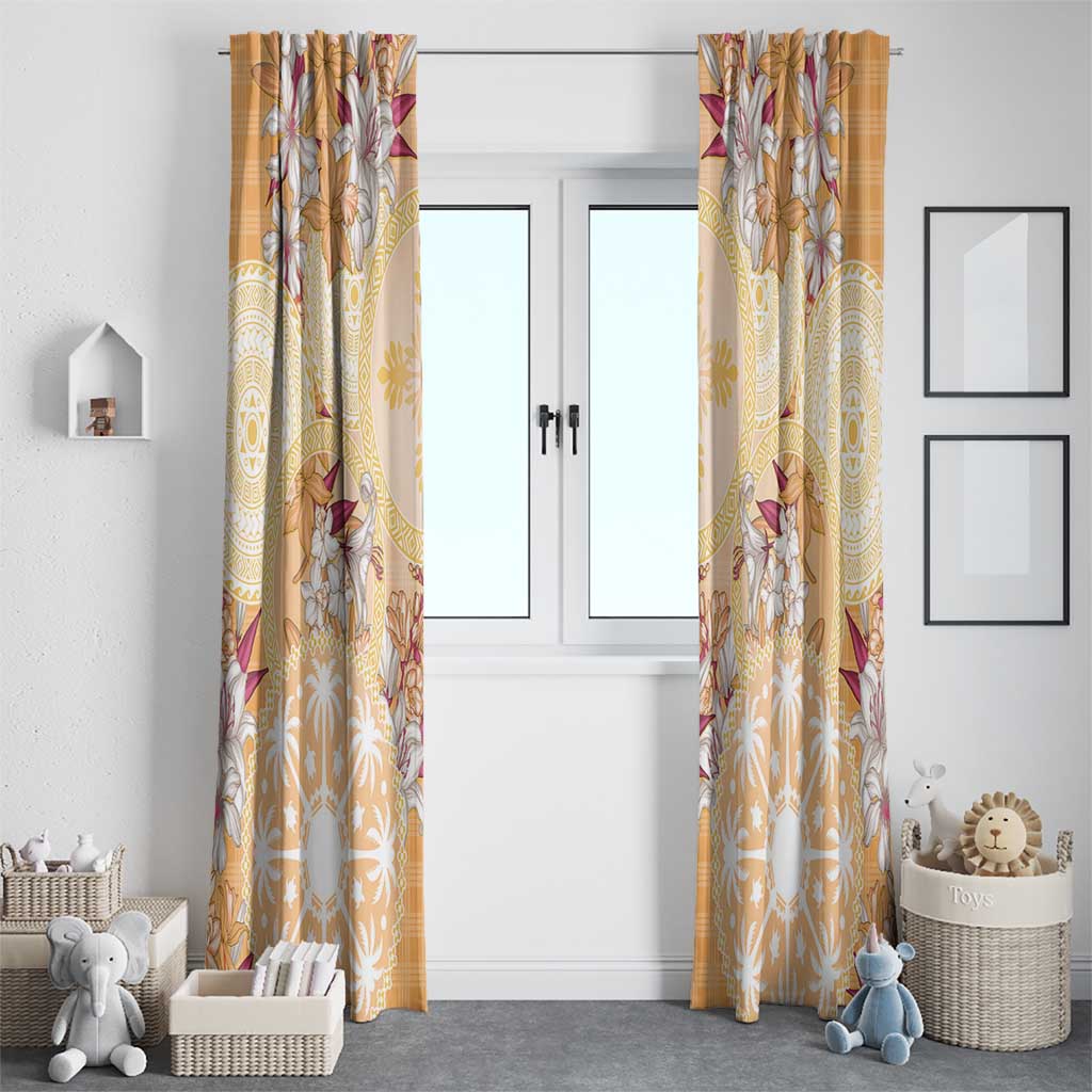 Hawaii Peach Palaka Window Curtain With Tapa Pattern Tropical Flowers - Polynesian Pride