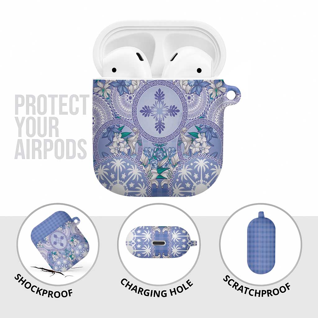 Hawaii Violet Palaka AirPods Case With Tapa Pattern Tropical Flowers - Polynesian Pride